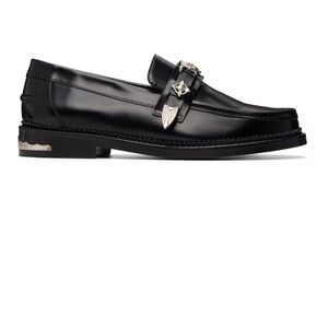 TOGA Pulla Black Leather Slip-On Loafers with Silver Accents